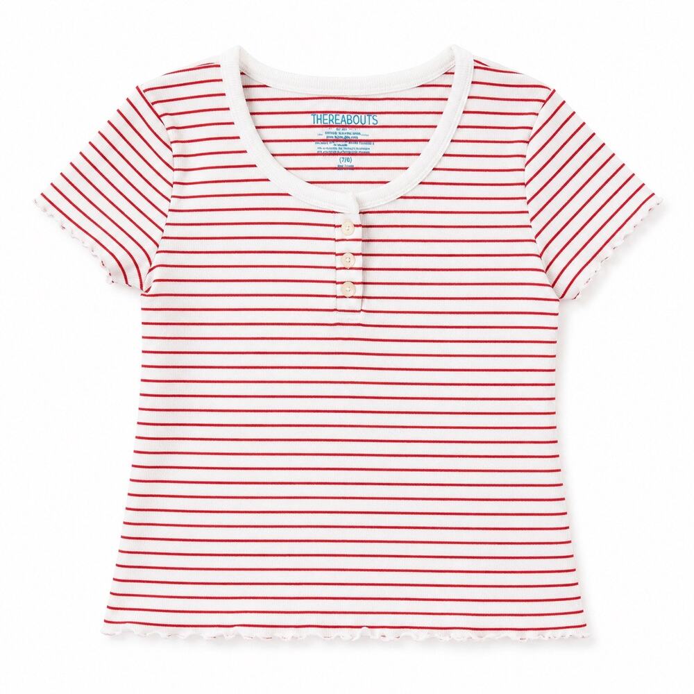 Thereabouts Girls' Red & White Striped Henley Tee